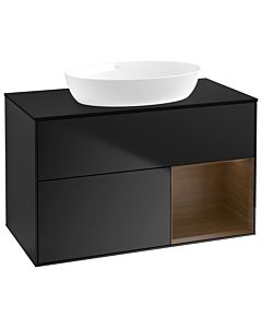 Villeroy und Boch Finion Waschtischunterschrank GA22GNPD 100cm, Abdeckplatte black matt, Emotion, Regale Walnut Veneer, Black matt lacquer