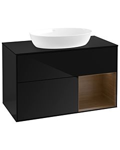 Villeroy und Boch Finion Waschtischunterschrank GA22GNPH 100cm, Abdeckplatte black matt, Emotion, Regale Walnut Veneer, Glossy Black Lacquer