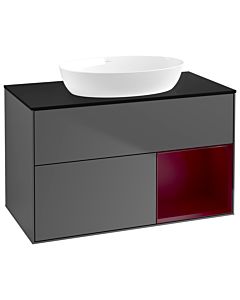Villeroy und Boch Finion Waschtischunterschrank GA22HBGK 100cm, Abdeckplatte black matt, Emotion, Regale Peony matt lacquer, Anthracite matt