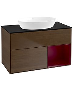 Villeroy und Boch Finion Waschtischunterschrank GA22HBGN 100cm, Abdeckplatte black matt, Emotion, Regale Peony matt lacquer, Walnut veneer