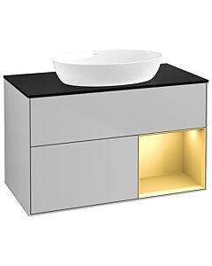 Villeroy und Boch Finion Waschtischunterschrank GA22HFGJ 100cm, Abdeckplatte black matt, Emotion, Regale Gold matt lacquer, Light grey matt