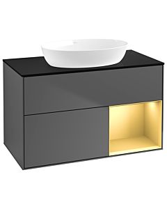 Villeroy und Boch Finion Villeroy und Boch GA22HFGK 100cm, plaque de recouvrement noir mat, Emotion, étagères laqué or mat, anthracite mat