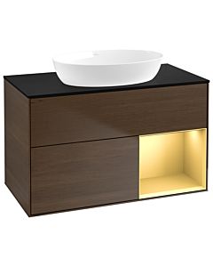 Villeroy und Boch Finion Villeroy und Boch Finion GA22HFGN 100cm, cover plate black matt, Emotion, shelves gold matt lacquer, walnut veneer