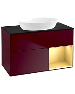 Villeroy und Boch Finion Waschtischunterschrank GA22HFHB 100cm, Abdeckplatte black matt, Emotion, Regale Gold matt lacquer, Peony Matt