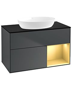 Villeroy und Boch Finion Waschtischunterschrank GA22HFHG 100cm, Abdeckplatte black matt, Emotion, Regale Gold matt lacquer, Midnight Blue Matt Lacquer