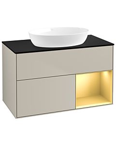 Villeroy und Boch Finion Waschtischunterschrank GA22HFHH 100cm, Abdeckplatte black matt, Emotion, Regale Gold matt lacquer, Sand Matt Lacquer
