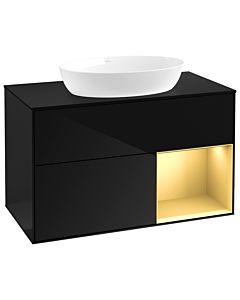Villeroy und Boch Finion Waschtischunterschrank GA22HFPH 100cm, Abdeckplatte black matt, Emotion, Regale Gold matt lacquer, Glossy Black Lacquer