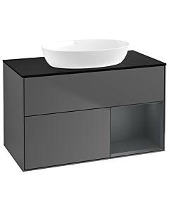 Villeroy und Boch Finion Villeroy und Boch GA22HGGK 100cm, plaque de recouvrement noir mat, Emotion, étagères laqué mat Midnight, anthracite mat