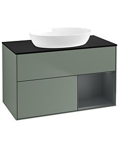 Villeroy und Boch Finion GA22HGGM 100cm, plaque de recouvrement noir mat, Emotion, étagères laqué mat Midnight, Olive Matt Lacquer