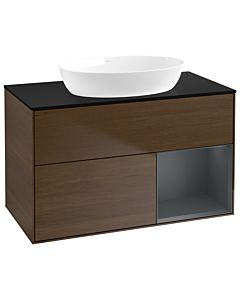 Villeroy und Boch Finion Waschtischunterschrank GA22HGGN 100cm, Abdeckplatte black matt, Emotion, Regale Midnight matt lacquer, Walnut veneer