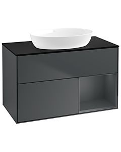 Villeroy und Boch Finion Waschtischunterschrank GA22HGHG 100cm, Abdeckplatte black matt, Emotion, Regale Midnight matt lacquer, Midnight Blue Matt Lacquer