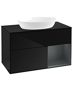 Villeroy und Boch Finion GA22HGPH 100cm, plaque de recouvrement noire mate, Emotion, étagères laqué mat Midnight, Glossy Black Lacquer