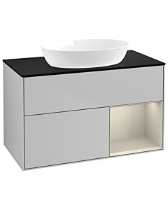 Villeroy und Boch Finion Waschtischunterschrank GA22HHGJ 100cm, Abdeckplatte black matt, Emotion, Regale sand matt lacquer, Light grey matt