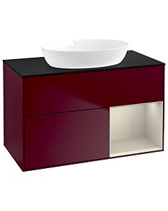 Villeroy und Boch Finion Villeroy und Boch GA22HHHB 100cm, plaque de recouvrement noir mat, Emotion, étagères sable laqué mat, Peony Matt