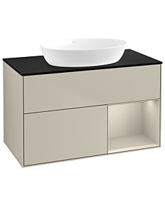 Villeroy und Boch Finion Waschtischunterschrank GA22HHHH 100cm, Abdeckplatte black matt, Emotion, Regale sand matt lacquer, Sand Matt Lacquer