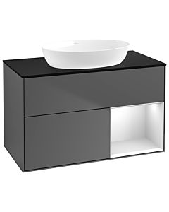 Villeroy und Boch Finion Villeroy und Boch GA22MTGK 100cm, plaque de recouvrement noir mat, Emotion, étagères laqué blanc mat, anthracite mat