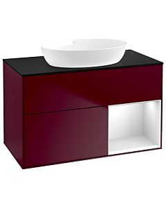 Villeroy und Boch Finion Waschtischunterschrank GA22MTHB 100cm, Abdeckplatte black matt, Emotion, Regale White matt lacquer, Peony Matt