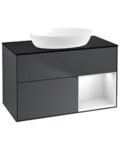 Villeroy und Boch Finion Waschtischunterschrank GA22MTHG 100cm, Abdeckplatte black matt, Emotion, Regale White matt lacquer, Midnight Blue Matt Lacquer