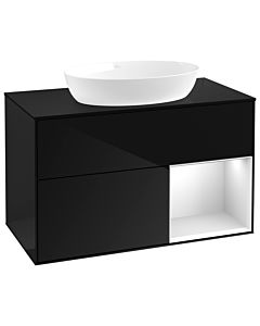 Villeroy und Boch Finion GA22MTPH 100cm, plaque de recouvrement noire mate, Emotion, étagères Glossy Black Lacquer blanc mat, Glossy Black Lacquer