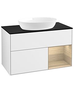 Villeroy und Boch Finion Waschtischunterschrank GA22PCGF 100cm, Abdeckplatte black matt, Emotion, Regale Oak Veneer, Glossy white lacquer