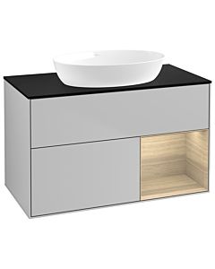 Villeroy und Boch Finion Waschtischunterschrank GA22PCGJ 100cm, Abdeckplatte black matt, Emotion, Regale Oak Veneer, Light grey matt
