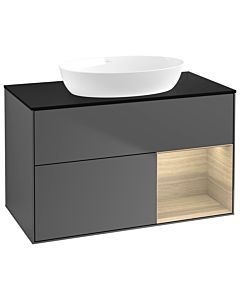 Villeroy und Boch Finion GA22PCGK 100cm, plaque de recouvrement noire mate, Emotion, étagères Oak Veneer , anthracite mat