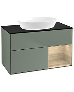 Villeroy und Boch Finion Villeroy und Boch GA22PCGM 100cm, plaque de recouvrement noir mat, emotion, étagères Oak Veneer , Olive Matt Lacquer