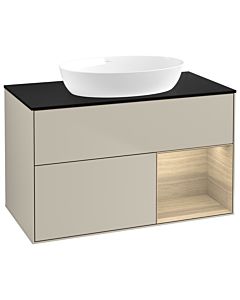 Villeroy und Boch Finion Waschtischunterschrank GA22PCHH 100cm, Abdeckplatte black matt, Emotion, Regale Oak Veneer, Sand Matt Lacquer