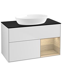 Villeroy und Boch Finion Waschtischunterschrank GA22PCMT 100cm, Abdeckplatte black matt, Emotion, Regale Oak Veneer, White matt lacquer
