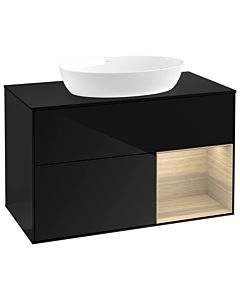 Villeroy und Boch Finion Waschtischunterschrank GA22PCPH 100cm, Abdeckplatte black matt, Emotion, Regale Oak Veneer, Glossy Black Lacquer