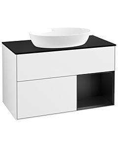 Villeroy und Boch Finion Waschtischunterschrank GA22PDGF 100cm, Abdeckplatte black matt, Emotion, Regale Black matt lacquer, Glossy white lacquer
