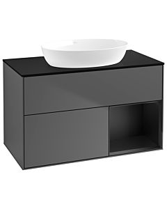 Villeroy und Boch Finion Waschtischunterschrank GA22PDGK 100cm, Abdeckplatte black matt, Emotion, Regale Black matt lacquer, Anthracite matt
