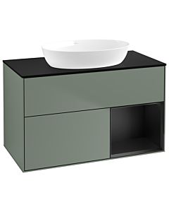 Villeroy und Boch Finion GA22PDGM 100cm, plaque de recouvrement noire mate, Emotion, étagères Olive Matt Lacquer noir mat, Olive Matt Lacquer