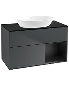 Villeroy und Boch Finion Waschtischunterschrank GA22PDHG 100cm, Abdeckplatte black matt, Emotion, Regale Black matt lacquer, Midnight Blue Matt Lacquer