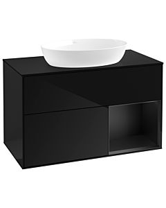 Villeroy und Boch Finion Waschtischunterschrank GA22PDPH 100cm, Abdeckplatte black matt, Emotion, Regale Black matt lacquer, Glossy Black Lacquer