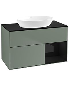 Villeroy und Boch Finion GA22PHGM 100cm, plaque de recouvrement noire mate, Emotion, étagères Olive Matt Lacquer noir brillant, Olive Matt Lacquer