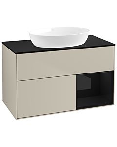 Villeroy und Boch Finion GA22PHHH 100cm, plaque de recouvrement noire mate, Emotion, étagères Sand Matt Lacquer noir brillant, Sand Matt Lacquer