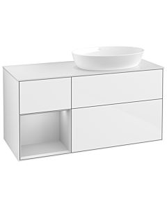 Villeroy und Boch Finion Waschtischunterschrank GA41GJGF 120cm, Abdeckplatte white matt, Emotion, Regale Light grey matt lacquer, Glossy white lacquer