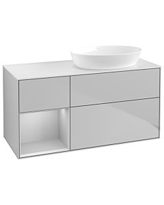 Villeroy und Boch Finion Villeroy und Boch GA41GJGJ 120cm, plaque de recouvrement blanc mat, Emotion, étagères laqué gris clair mat, gris clair mat