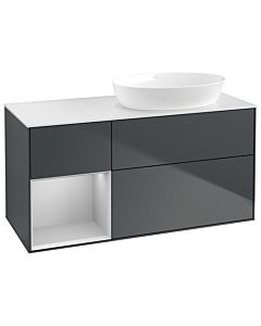 Villeroy und Boch Finion GA41GJHG 120cm, plaque de recouvrement blanc mat, Emotion, étagères laqué gris clair mat, Midnight Blue Matt Lacquer