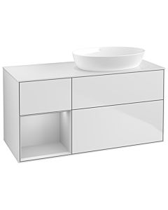 Villeroy und Boch Finion Waschtischunterschrank GA41GJMT 120cm, Abdeckplatte white matt, Emotion, Regale Light grey matt lacquer, White matt lacquer