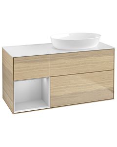 Villeroy und Boch Finion Waschtischunterschrank GA41GJPC 120cm, Abdeckplatte white matt, Emotion, Regale Light grey matt lacquer, Oak Veneer
