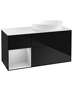 Villeroy und Boch Finion Waschtischunterschrank GA41GJPH 120cm, Abdeckplatte white matt, Emotion, Regale Light grey matt lacquer, Glossy Black Lacquer