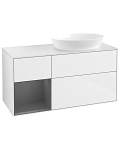 Villeroy und Boch Finion Waschtischunterschrank GA41GKGF 120cm, Abdeckplatte white matt, Emotion, Regale Anthracite matt lacquer, Glossy white lacquer