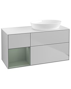 Villeroy und Boch Finion Villeroy und Boch GA41GMGJ 120cm, plaque de recouvrement blanc mat, Emotion, étagères laqué olive mat, gris clair mat