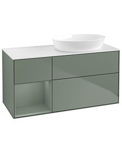 Villeroy und Boch Finion Villeroy und Boch GA41GMGM 120cm, plaque de recouvrement blanc mat, Emotion, étagères laqué olive mat, Olive Matt Lacquer