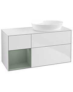 Villeroy und Boch Finion Waschtischunterschrank GA41GMMT 120cm, Abdeckplatte white matt, Emotion, Regale Olive matt lacquer, White matt lacquer