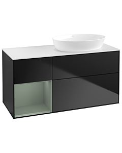 Villeroy und Boch Finion Villeroy und Boch GA41GMPD 120cm, plaque de recouvrement blanc mat, Emotion, étagères laqué olive mat, laqué noir mat