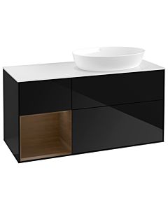 Villeroy und Boch Finion Waschtischunterschrank GA41GNPH 120cm, Abdeckplatte white matt, Emotion, Regale Walnut Veneer, Glossy Black Lacquer