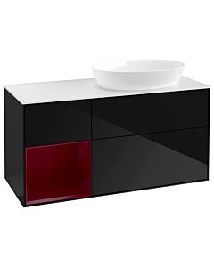 Villeroy und Boch Finion Waschtischunterschrank GA41HBPH 120cm, Abdeckplatte white matt, Emotion, Regale Peony matt lacquer, Glossy Black Lacquer